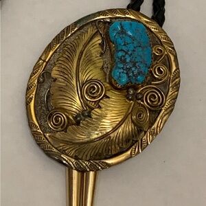 Vintage Navajo 12K Gold Filled Turquoise Bolo Tie Native American Southwestern